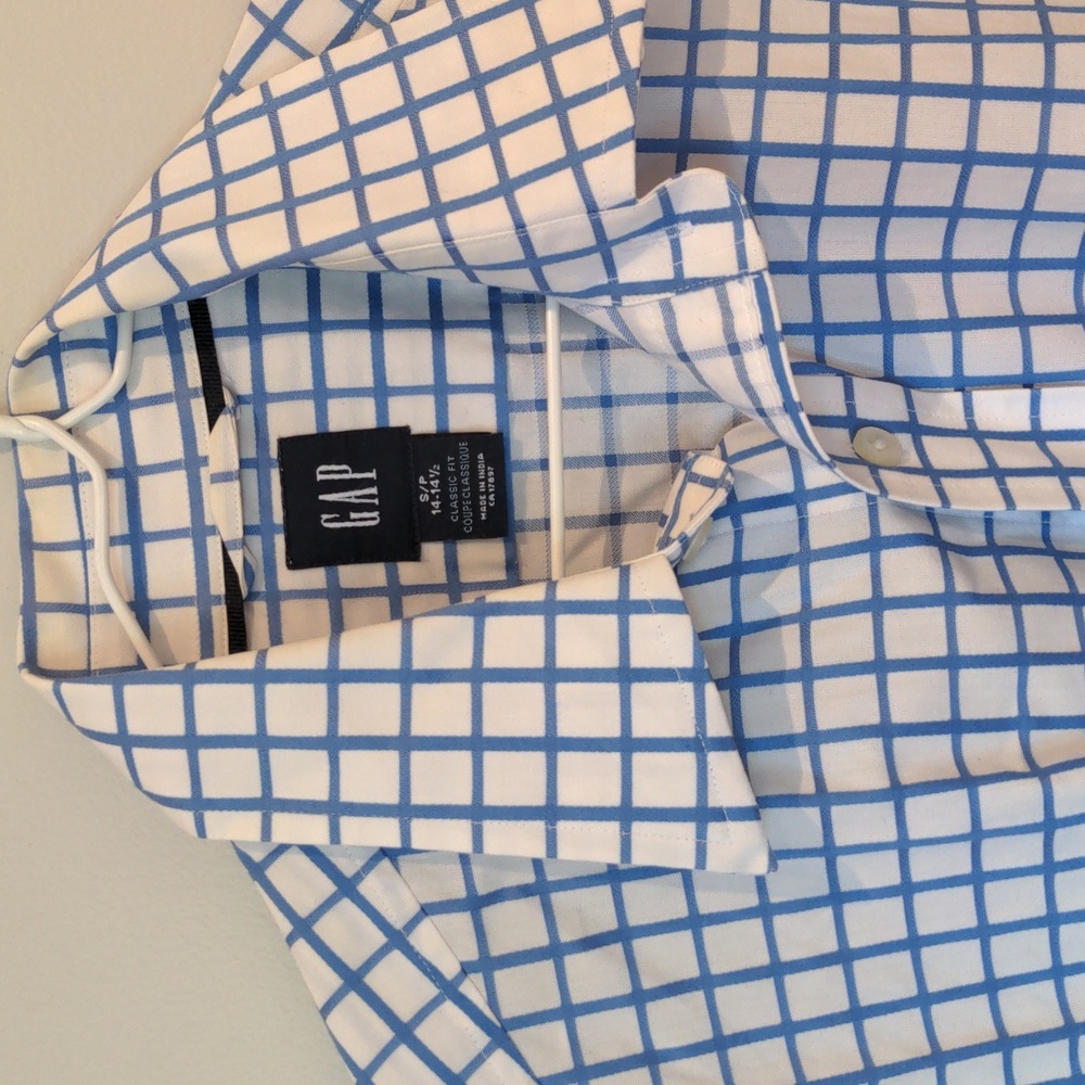 Gap Men's Cotton Blue White Check Pattern Classic Fit Shirt Size Small